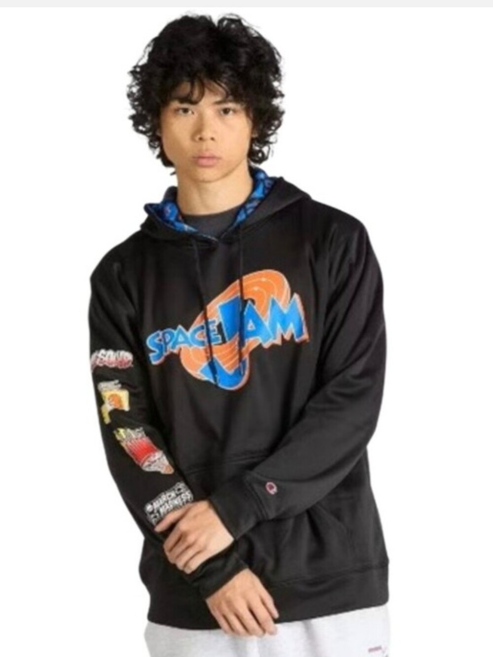 Champion Black Space Jam Graphic Pullover Hoodie with Blue & Orange Logo